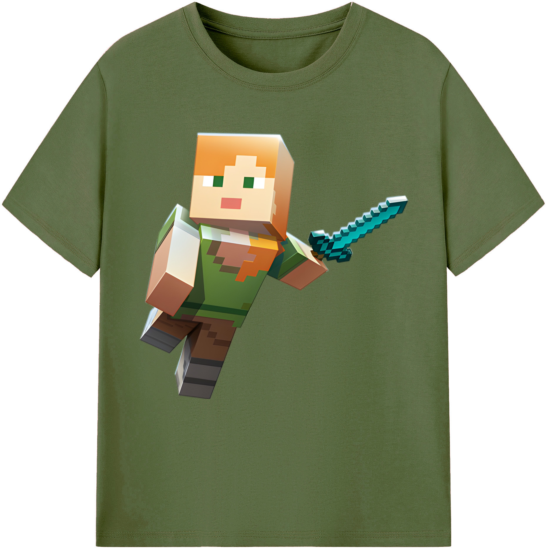 （画像用） マインクラフト ブロックの世界 Minecraft MC Block world 綿100％半袖Tシャツ（フロントプリント）